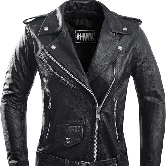Women's HWK Brando Leather Motorcycle Jacket –Genuine, Weather & Water Resistant - Picture 1 of 7